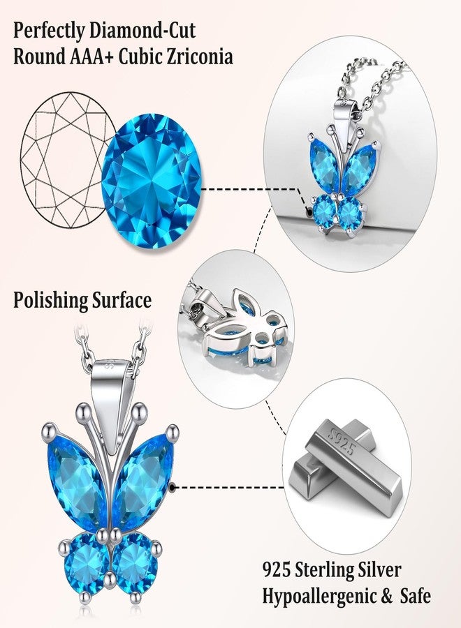 Bestyle Sterling Silver Butterfly Necklace, Butterflies December-Blue Topaz Birthstone Necklaces Hypoallergenic Silver Necklace Delicate Everyday Jewelry Gift for Women - Image 2